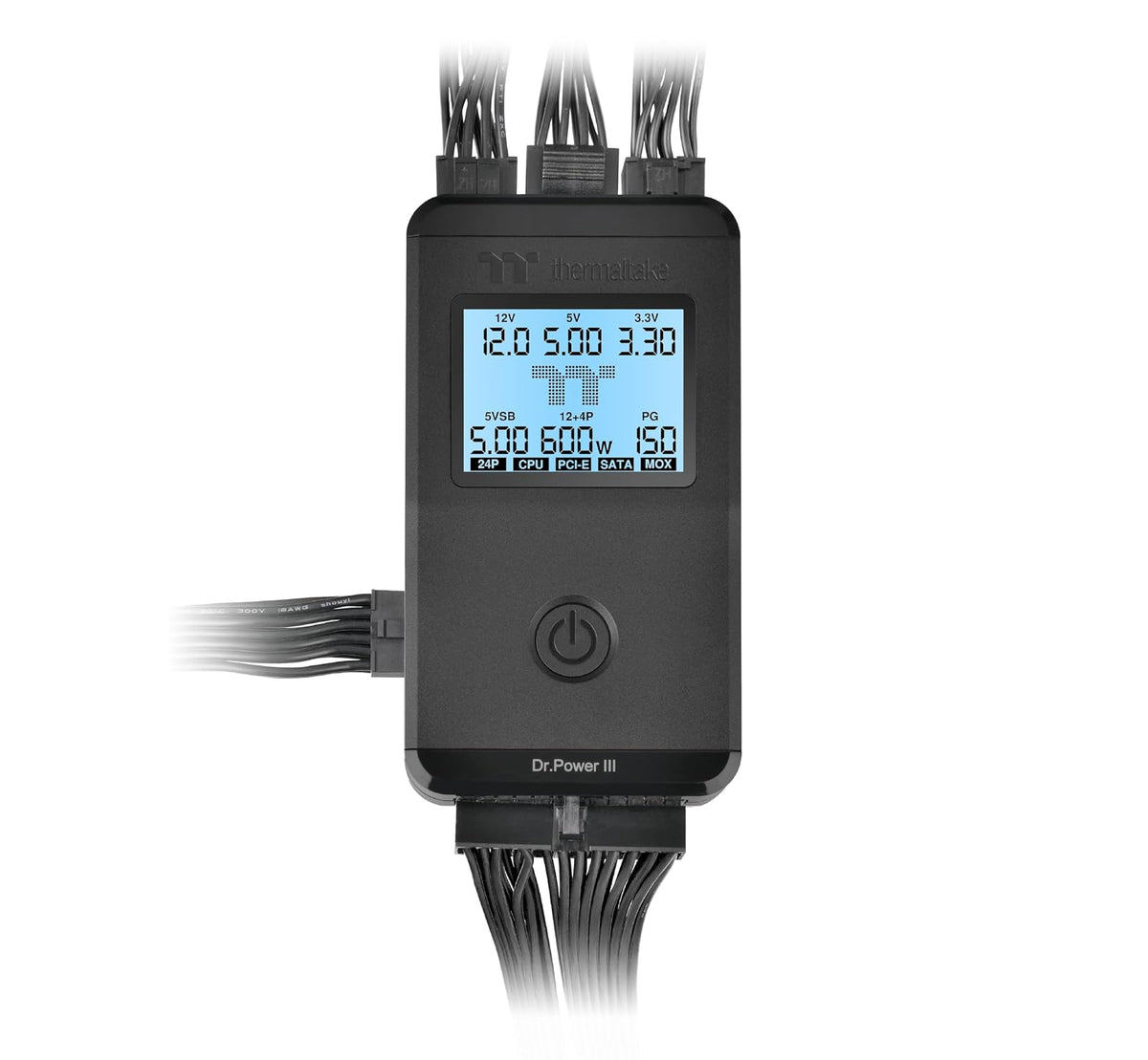Thermaltake Dr. Power III ATX - Probador de fuente de alimentación/soporte hasta ATX12V v3.1 con conector PCIe 12+4pines/salida de voltaje para +12V, +5V, +3.3V y +5Vsb, AC-069-OO1NAN-A1