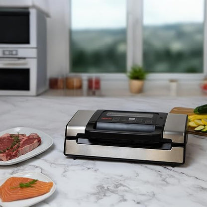 Nesco Deluxe Food VS-12 Sellador al aspiradora, 130 vatios, bolsas de kit y tapa de visualización, compacto, plateado