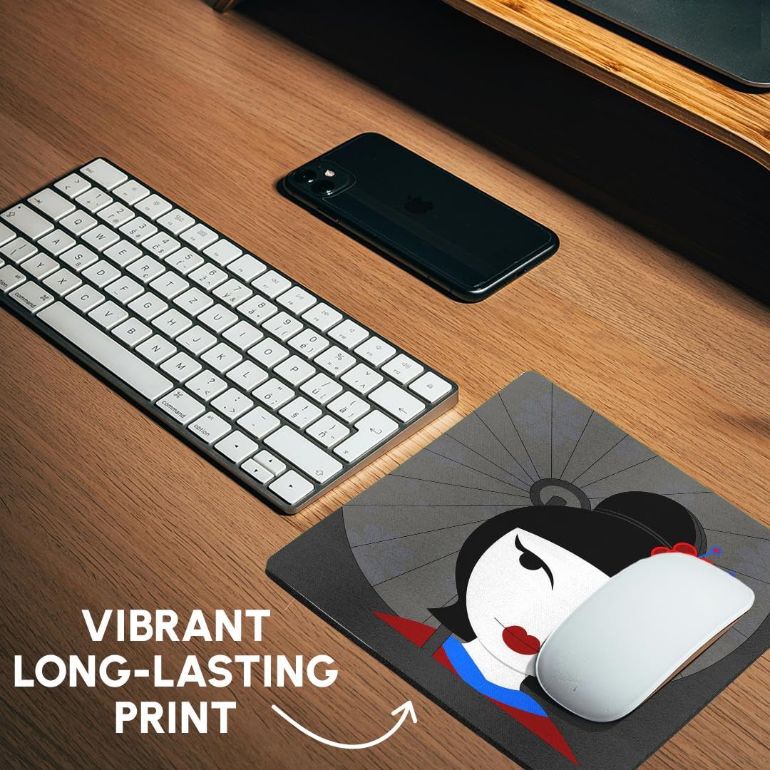 3dRose 8 x 8 x 0.25 Inches Cute Geisha Girl with Umbrella Mouse Pad, Red and Blue (mp_57093_1)