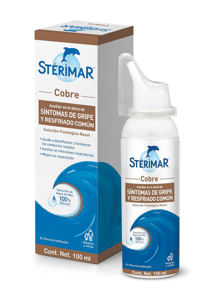 Stérimar Cobre, Lubricante Nasal 100% Natural con Solución de Agua de Mar y Cobre, Auxiliar en Infecciones Respiratorias para Toda la Familia,100 ml