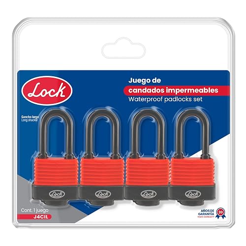 Lock J4CIL Juego de candados impermeables largos 40 mm, llave estándar, 4 piezas