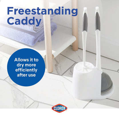 Clorox - Juego de 2 cepillos de inodoro y émbolo con organizador de almacenamiento, émbolo de inodoro para baño, organizador y almacenamiento, accesorios de baño, desatascador de inodoro, cepillo para
