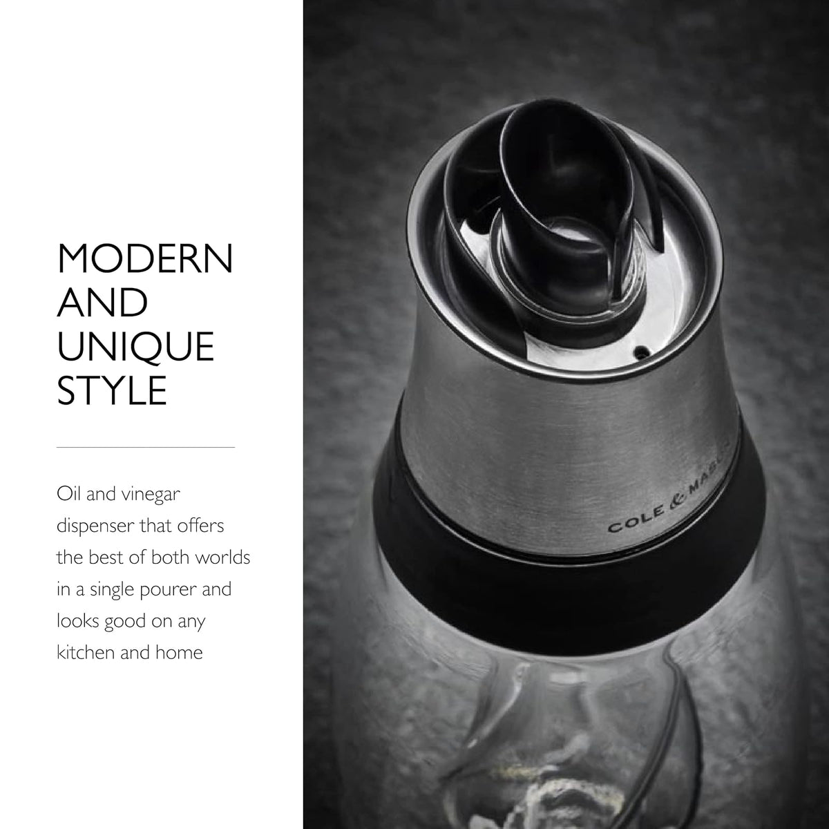 COLE & MASON | Aceitera o Vinagrera Duo 23 cm | Dispensador de Aceite y Vinagre | Botella de Vidrio para Cocina y Ensaladas | Diseño 2 en 1 | Mod. H103069U