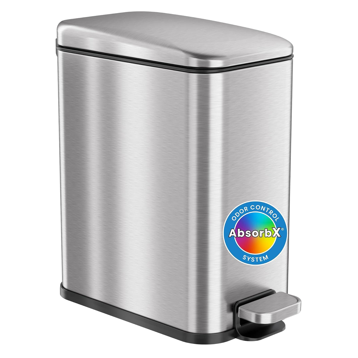 iTouchless SoftStep 1.3 Gallon Small Slim Bathroom Step Trash Can with Removable Inner Bucket & AbsorbX Odor Filter, Stainless Steel, 5 Liter Garbage Bin, Bathroom, Bedroom, Business Office Cubicle