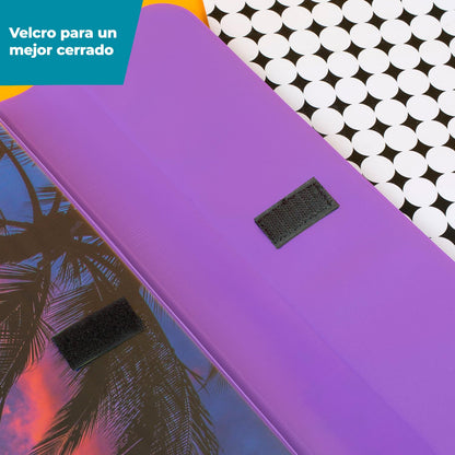 Mead - Carpeta Trapper Keeper, diseño retro, carpeta de 1 pulgada que incluye 2 carpetas y bolsillo adicional, anillos de metal y clip de resorte, almacenamiento seguro, palmeras y material escolar (260038FDE1-ECM)