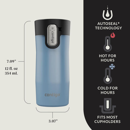 Contigo AUTOSEAL West Loop - Taza de viaje de acero inoxidable aislada al aspiradora con tapa fácil de limpiar, 12 onzas, perla helada glaciar