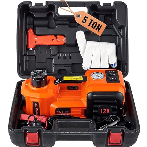 VEVOR Gato Hidráulico Eléctrico 5T 12V Elevador Automático de Automóvil 155-450 mm Gato Elevador con Luz LED Inflador de Neumáticos Set de Recuperación en Carretera Desmontadora de Neumáticos SUV Berlina