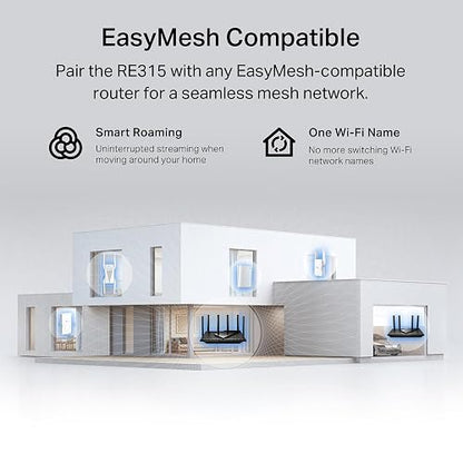 TP-Link RE315 Repetidor WiFi de Banda Dual AC1200, hasta 867 Mbps en 5GHz, Cubre hasta 1500 pies Cuadrados y 25 Dispositivos