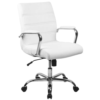 Flash Furniture Silla de Oficina Ejecutiva Respaldo Medio - Polipiel Blanco - Estructura Cromada