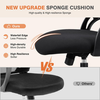 Sweetcrispy - Silla ejecutiva de Oficina en casa, Malla de Respaldo Alto con reposacabezas Ajustable, reposabrazos abatible, cómodo Soporte Lumbar, Brazos cómodos para recámara, Estudio, Estudiante