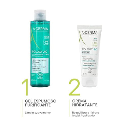 ADERMA, Biology AC Gel Limpiador Purificante con Ingredientes Naturales, Para Piel con Tendencia Acnéica, 200ml