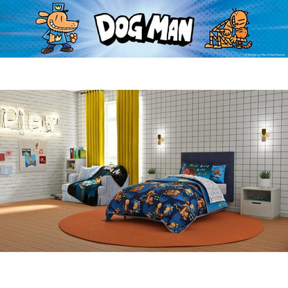 Franco Dog Man Supa Book - Juego de Ropa de Cama para niños, súper Suave y acogedora, edredón y sábanas de Microfibra Reversible con Funda, 5 Piezas tamaño Individual, (Producto con Licencia Oficial)
