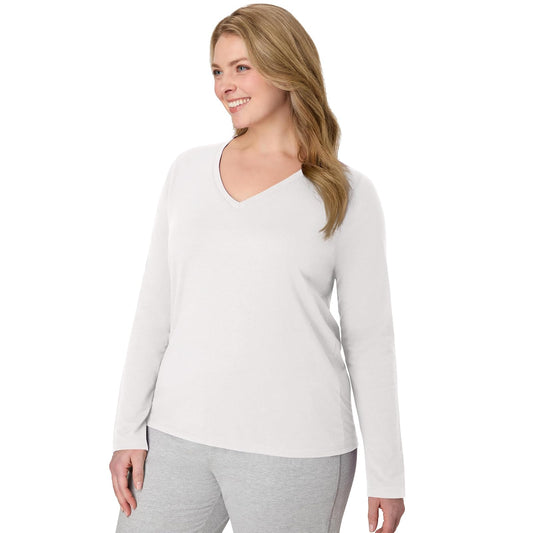Hanes Originals - Playera de Manga Larga de algodón con Cuello en V, Playera Ligera con Cuello en V, Ajuste Moderno Camisa Mujer