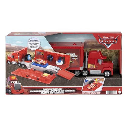 Mattel Disney and Pixar Cars Transforming Mack Playset, camión de Juguete 2 en 1 y estación de afinación con Lanzador, elevación y más