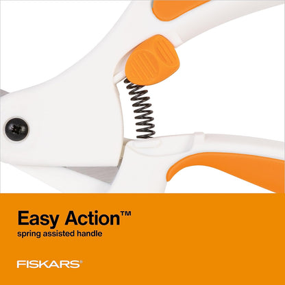 Fiskars - Tijeras de tela de fácil acción, cuchillas de acero inoxidable para cortes de precisión, mango doblado asistido por resorte