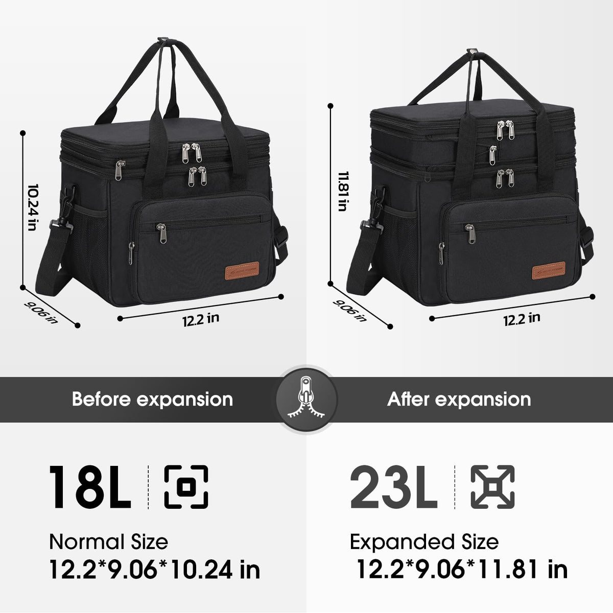 Maelstrom Lonchera Térmica 23L, Bolsa Hielera Ampliable Doble Compartimento | Retención frío 16h, Ligera, Estructura vertical, Bolsillo pañuelos. Ideal Hombre Mujer, Oficina, Supermercado, Desplazamiento