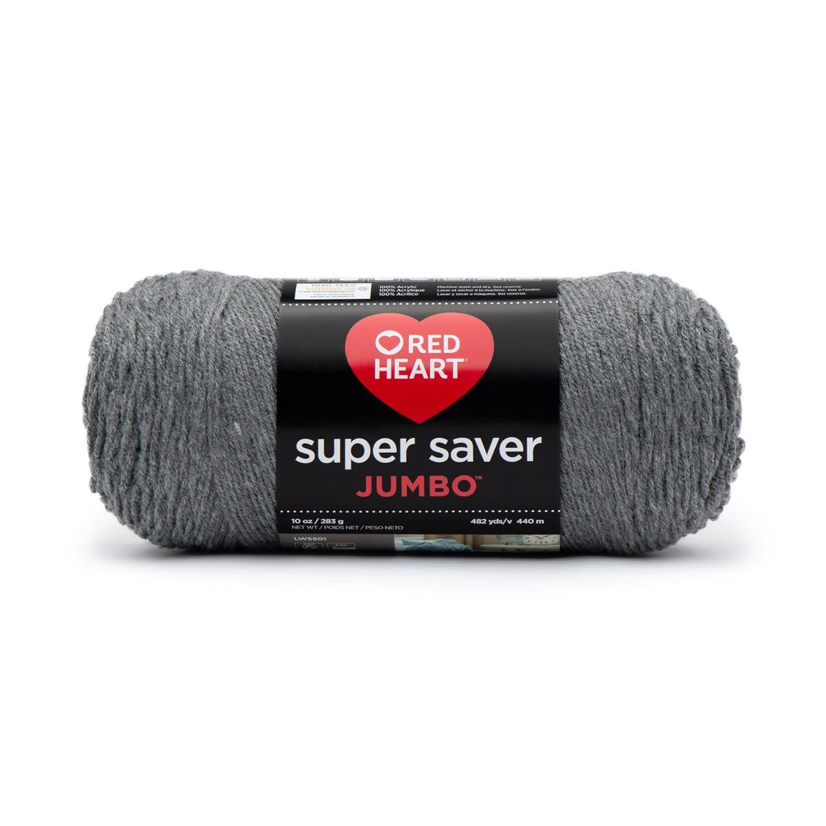 Red Heart Super Saver Estambre Acrílico Jumbo, Paquete de 2, 396 g - 5mm - Gris jaspeado