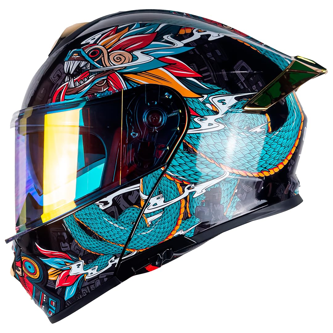 KOV Casco Thunder Quetzalcoatl Verde Abatible Dot Talla L