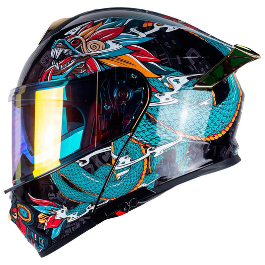 KOV Casco Thunder Quetzalcoatl Verde Abatible Dot Talla L