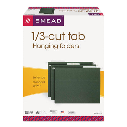 Smead - Carpeta colgante con pestaña, 1/3, tamaño de letra, color verde estándar, 25 por caja (64035)