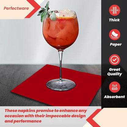 Perfectware - Servilletas de bebidas rojas PW-2 Ply Red Bev-250 de 2 capas, paquete de 250 unidades