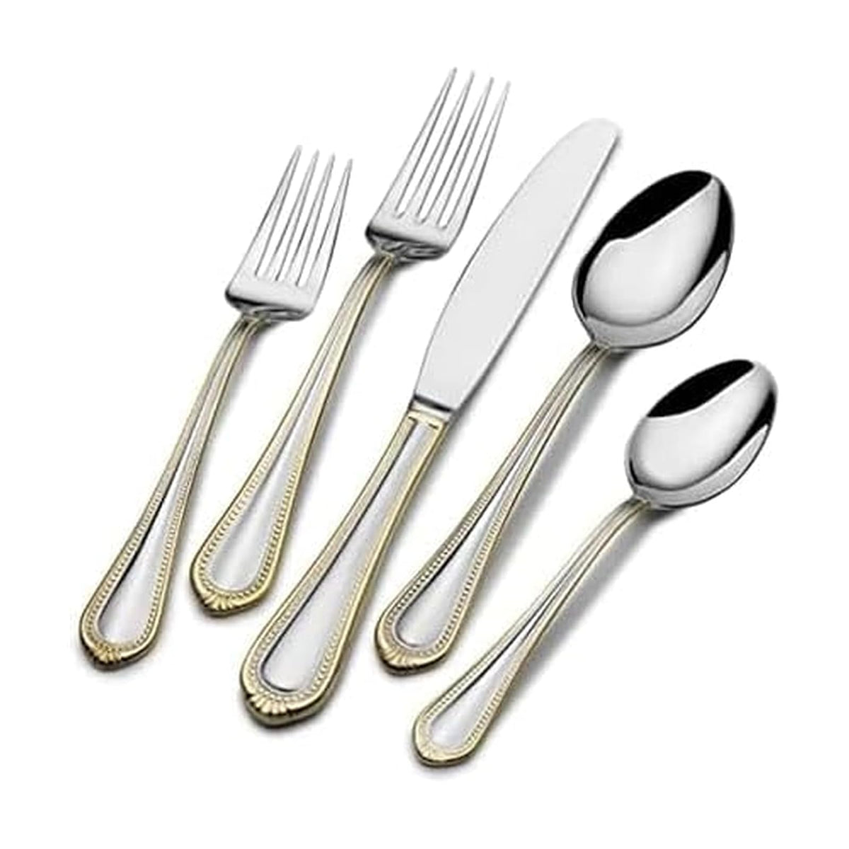 Mikasa Juego de Cubiertos de Acero Inoxidable 65 Piezas Servicio para 12 - Regent Bead Gold