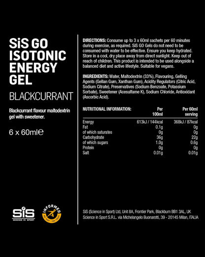 SiS GO Isotonic Energy Gel sabor Grosella | Gel Isotónico con Carbohidratos | Textura Líquida y Fácil de Consumir | Ideal para Running, Ciclismo y Deportes de Resistencia | Sin Gluten y Apto para Veganos | Caja 6 x 60ml – Science in Sport