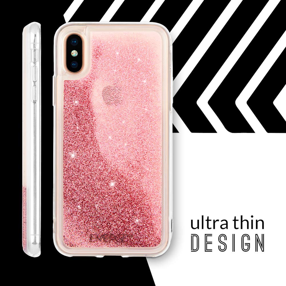 Emerge - Carcasa para iPhone con Purpurina, diseño de Globo de Nieve, Color Rosa, iPhone XS/X, Rosado