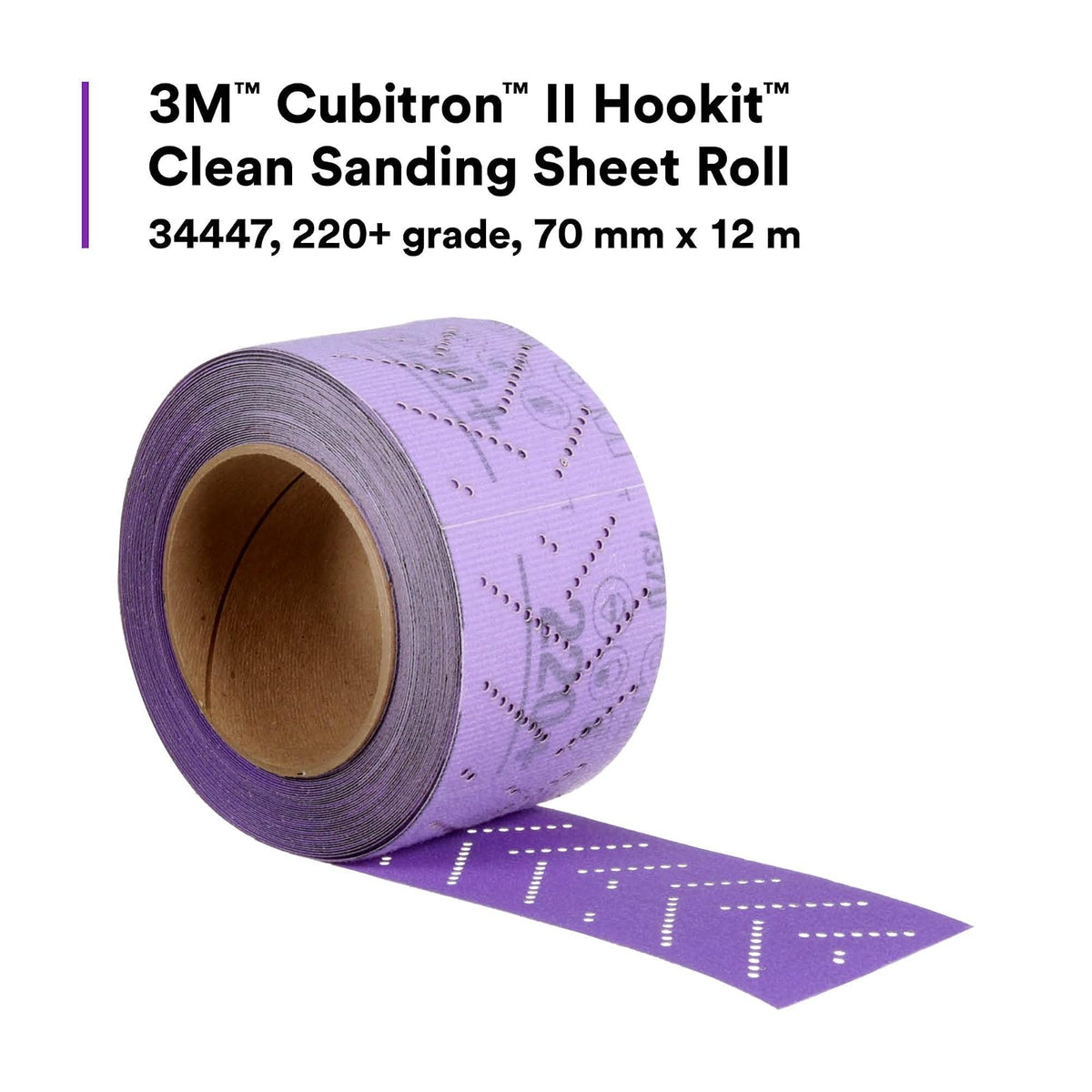 3M Rollo Hookit™ Cubitron II Clean Sanding 220+ 34447 | 1 rollo, multiorificio, para eliminación de revestimiento, reparación de cuerpo, lijado automático
