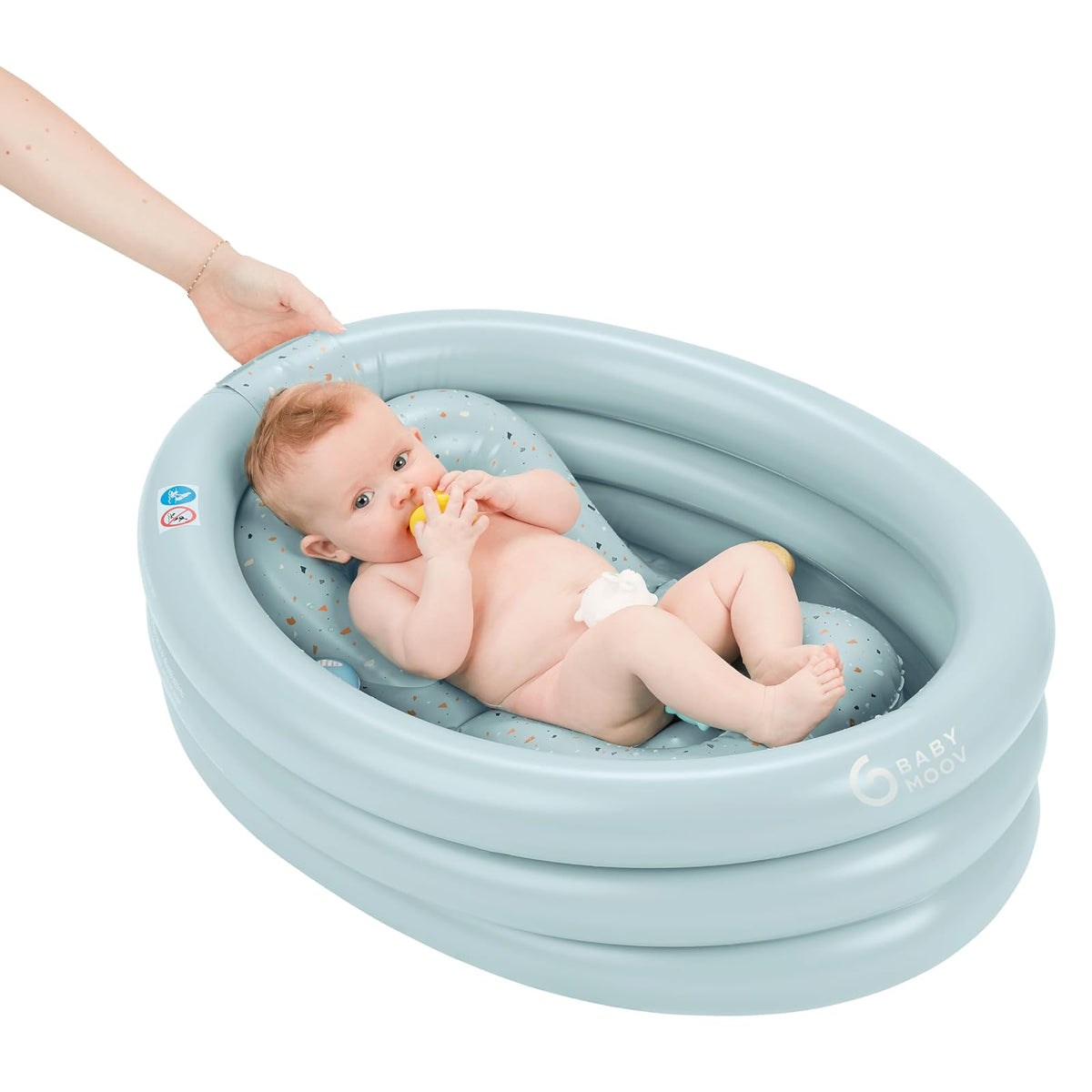 Babymoov Bañera Hinchable Evolutiva para Bebé, Tina Portátil para Recién Nacidos y Niños Pequeños, Soporte Plegable de Baño y Viaje, Práctico para Uso Diario, Aqua Dots