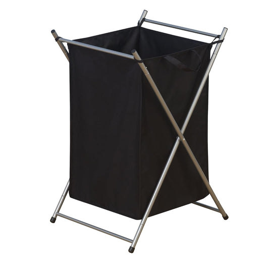 Household Essentials Cesta plegable para ropa sucia con bolsa de poliéster negro, marco plateado satinado