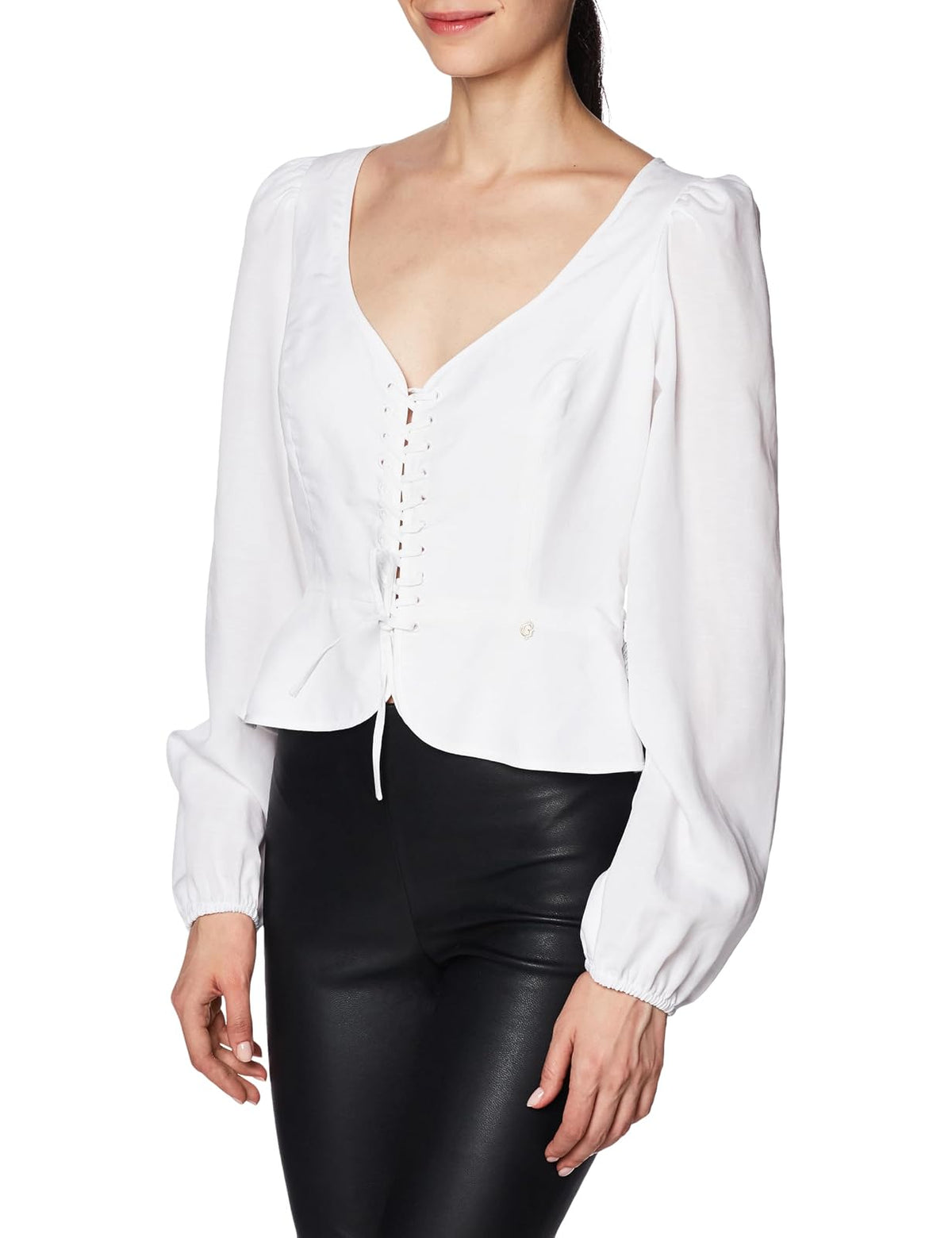 GUESS LS Federica Lace UP Top, Blanco