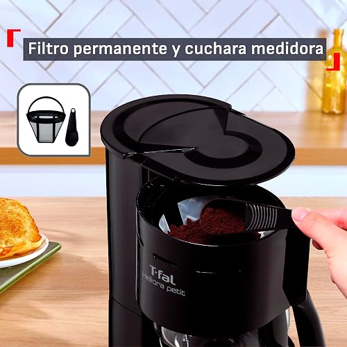 T-fal Cafetera de Filtro Heliera Petit Negra CM3218MX | Capacidad 6 tazas, sistema antigoteo, filtro permanente lavable
