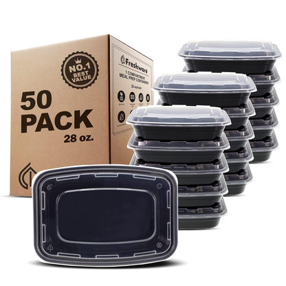 Freshware Recipientes para Preparación de Comidas, Herméticos - 1 compartimento, 50 unidades, 28 onzas
