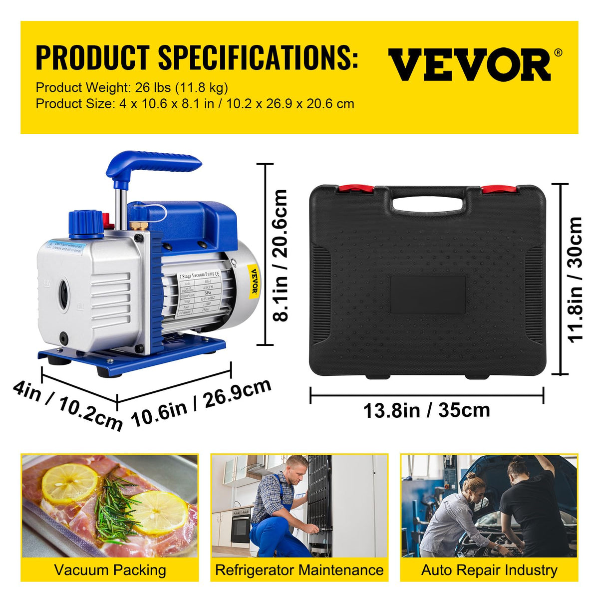 VEVOR Bomba de vacío 4.8CFM 1/3 HP Kit de refrigeración HVAC A/C de una sola etapa 5PA Ultimate Juego de manómetros de vacío R410A R134A R22 HVAC AC, manómetro de colector de 4 vías y manguera