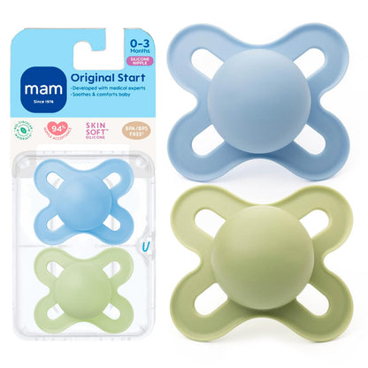 MAM Original Start - Chupones para bebé de 0 a 3 meses de silicona suave | Pezón de silicona suave para la piel, desarrollado con expertos médicos especialmente para bocas más pequeñas, sin BPA