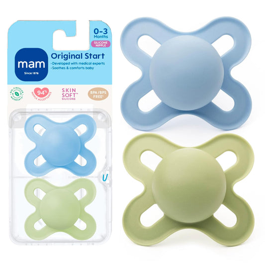 MAM Original Start - Chupones para bebé de 0 a 3 meses de silicona suave | Pezón de silicona suave para la piel, desarrollado con expertos médicos especialmente para bocas más pequeñas, sin BPA