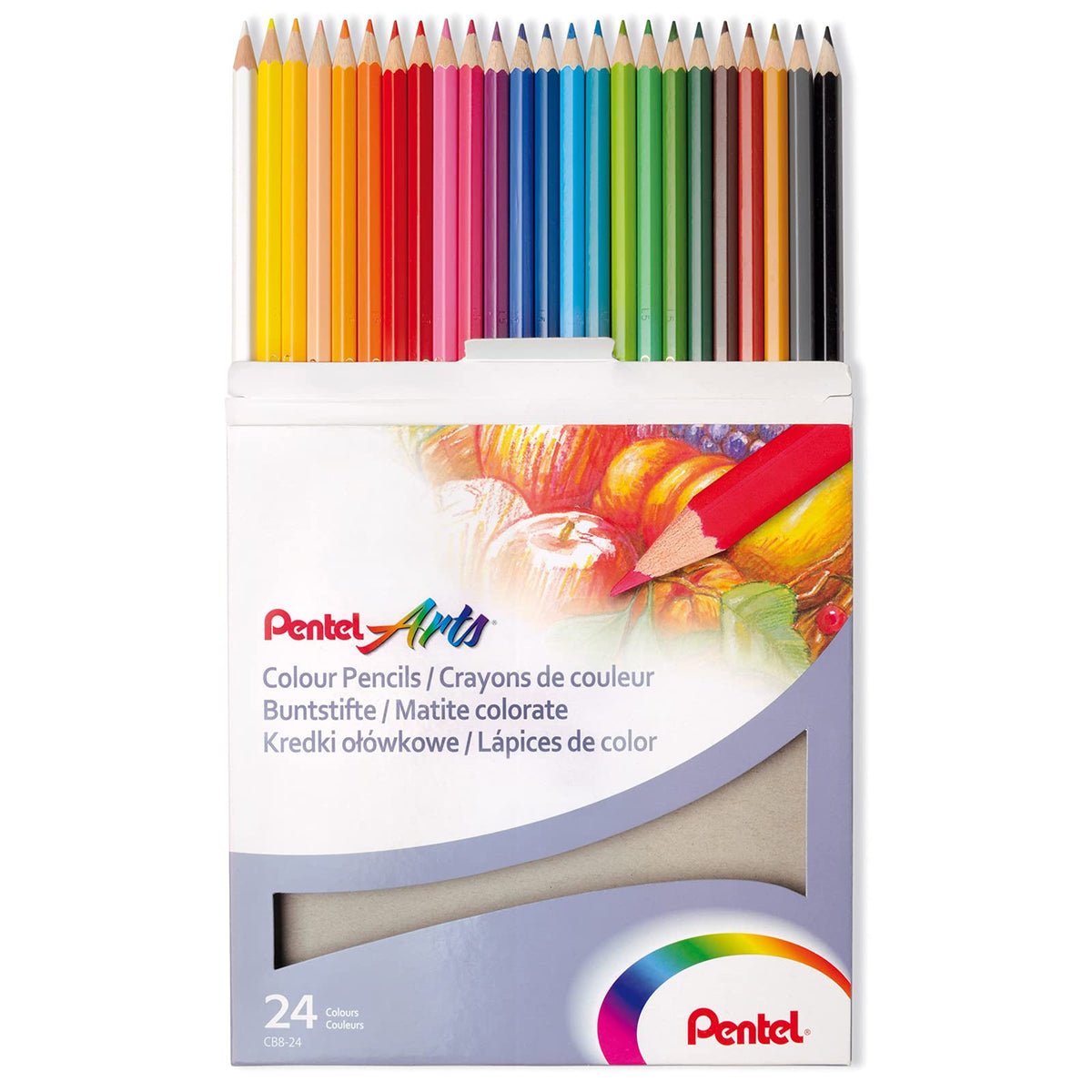 Pentel Arts Lápices de Colores Acuarelables, Mina Gruesa, Estuche con 24 Piezas, CB9-24-EST