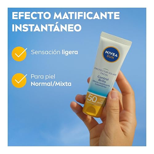 NIVEA SUN Protector Solar Facial Control De Brillo (50 ml), con Efecto Matificante de Larga Duración + SUN Protector Solar Corporal Protect & Sensitive (125 ml) Loción Solar en Spray