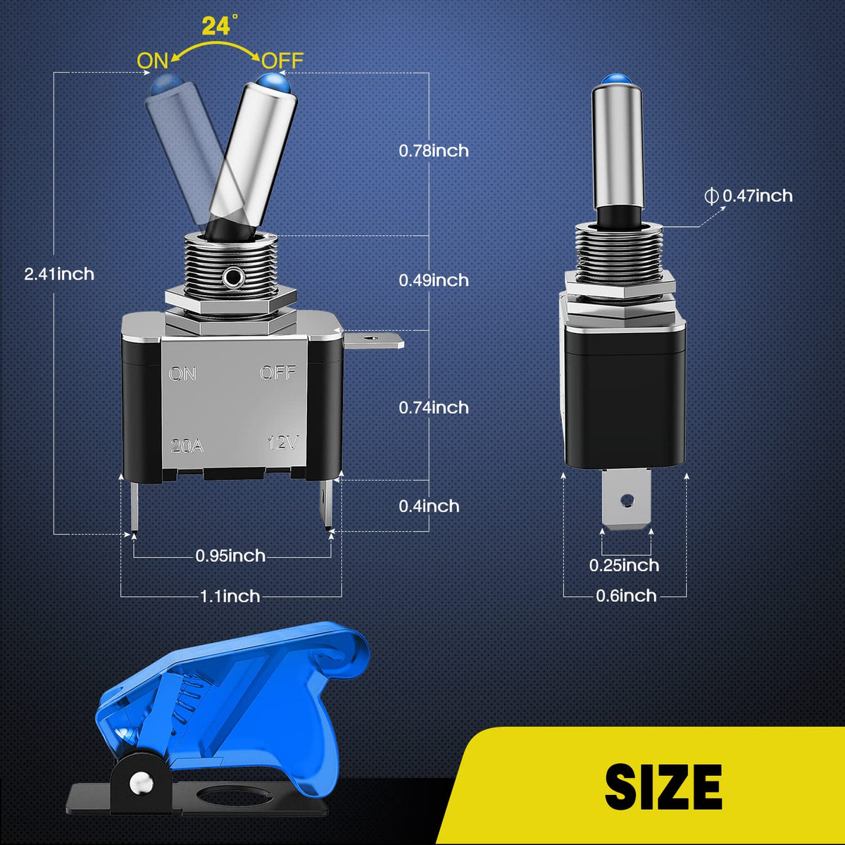Nilight Interruptor de Palanca LED SPST 3 Pines 20A 12V | Azul, ON-OFF, terminales de hoja, cubiertas transparentes