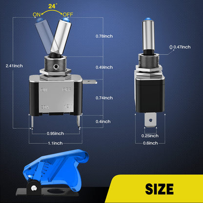 Nilight Interruptor de Palanca LED SPST 3 Pines 20A 12V | Azul, ON-OFF, terminales de hoja, cubiertas transparentes
