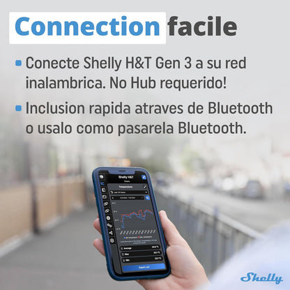 Shelly H&T Gen 3 Marfil | Sensor de Temperatura y Humedad Inteligente Wi-Fi y Bluetooth con Control y Monitorización Remotos | Escenas Inteligentes | Alertas de Notificación | Pantalla LCD