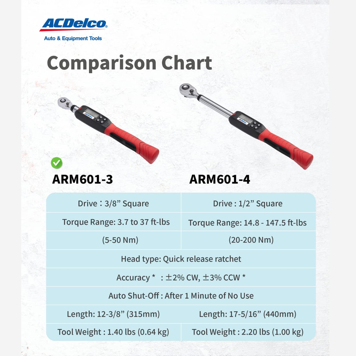 ACDelco ARM601-3 Llave de torsión Digital de 0.95 cm (3/8 in)