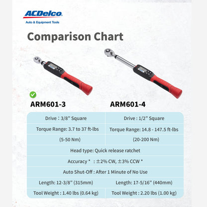 ACDelco ARM601-3 Llave de torsión Digital de 0.95 cm (3/8 in)