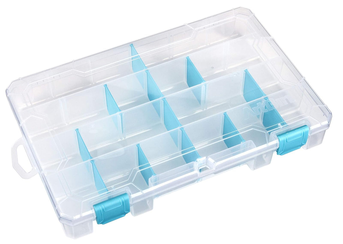 ArtBin 6847AG Caja mediana antideslustre con separadores extraíbles, organizador de joyas y manualidades con tecnología antideslustre, [1] caja de almacenamiento de plástico, transparente con detalles de aguamarina