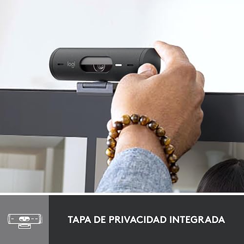 Logitech Brio 500 Webcam 1080p Full HD Autocorrección de Luz, Autoencuadre, Visualización, Mics con Reducción de Ruido, para Microsoft Teams, Google Meet, Zoom - Color Grafito
