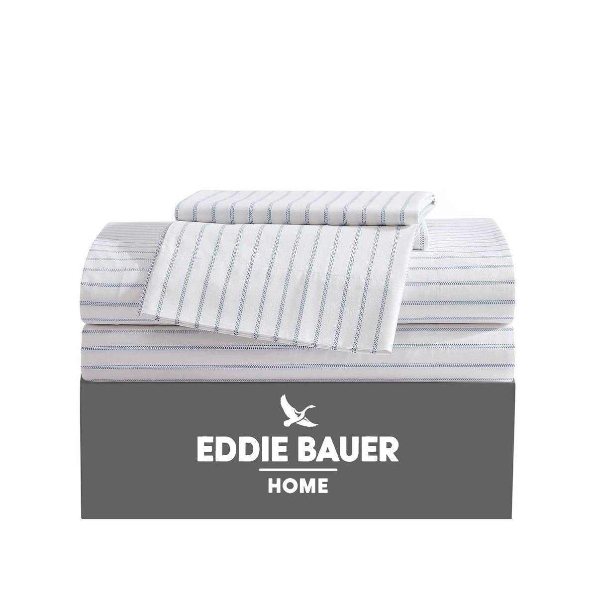 Eddie Bauer Juego de Sábanas Percal de Algodón - Individual - Rayas esenciales blancas