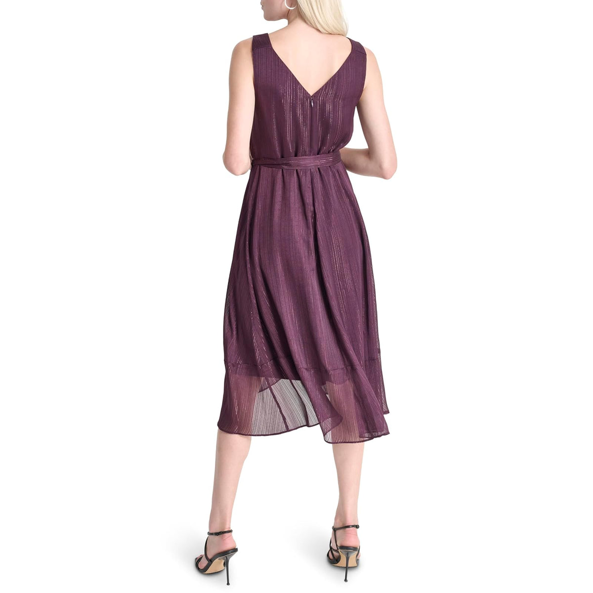 DKNY Sleeveless Tie Fit & Flare Midi Dress Vestido Mujer
