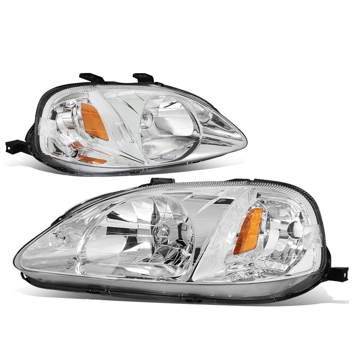 DNA MOTORING Par de faros delanteros compatibles con Honda Civic 99-00, cromo/ámbar, HL-OH-HC99-CH-AM