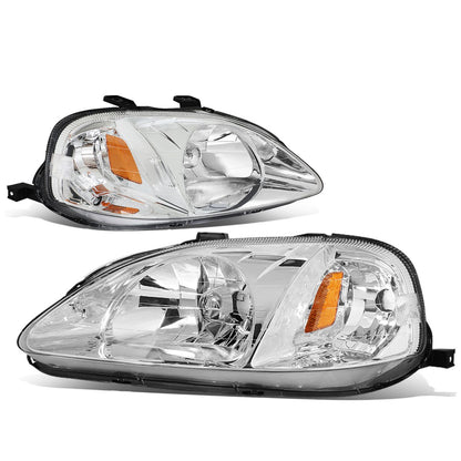 DNA MOTORING Par de faros delanteros compatibles con Honda Civic 99-00, cromo/ámbar, HL-OH-HC99-CH-AM
